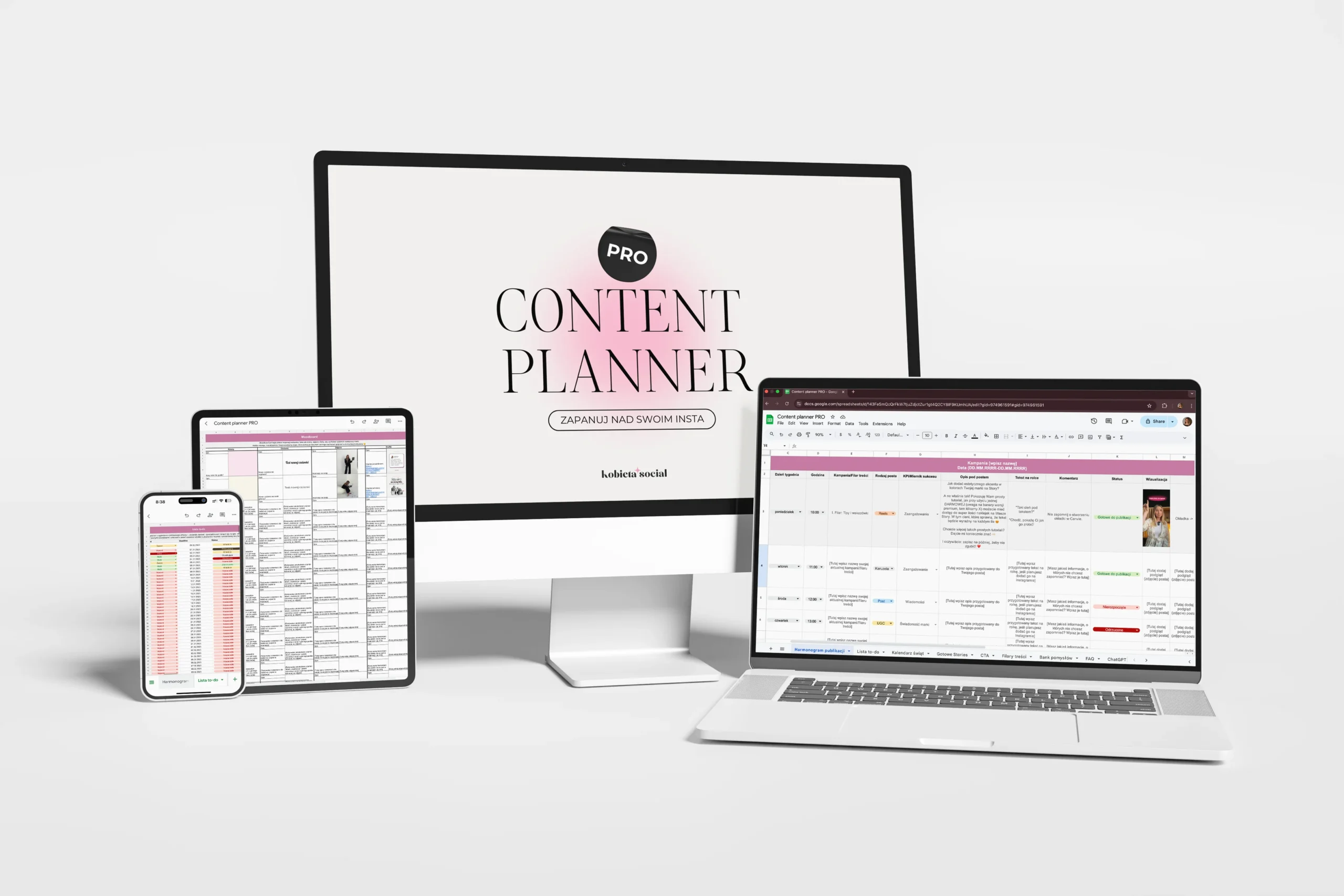 Cztery ujęcia Content Plannera na każdym urządzeniu.